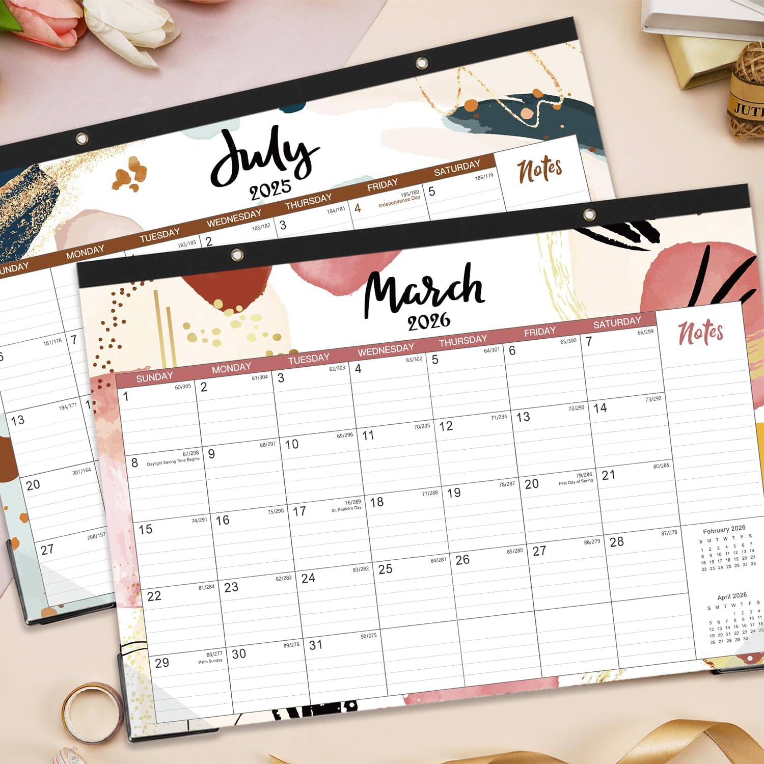 2025-2026 Desk Calendar - 17 Months Calendar from Aug. 2025 - Dec. 2026, 14.6" x 11.5", Calendar 2025-2026 with 2 Corner Protectors, Ruled Blocks with Julian Dates, Perfect Desk Calendar - Image 2