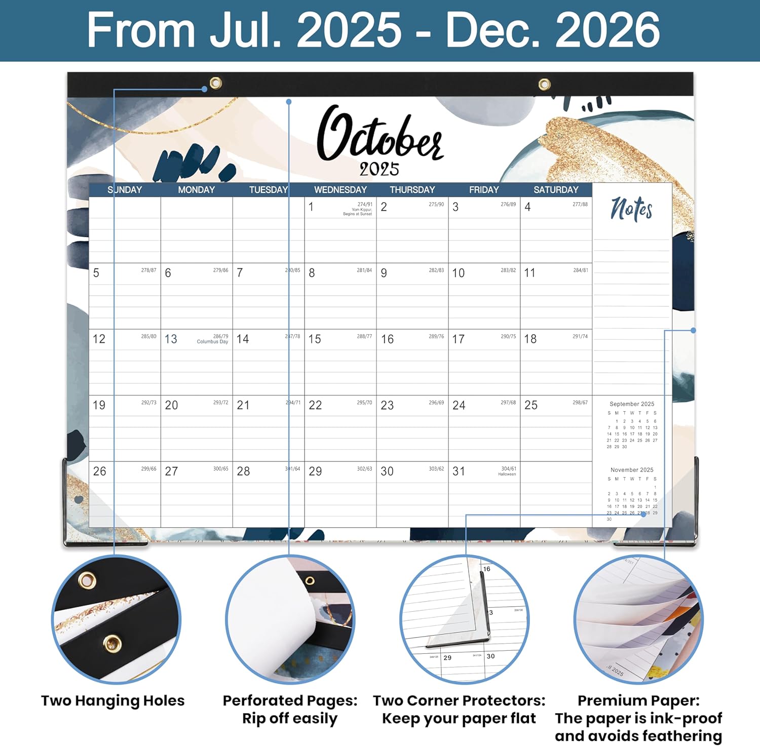 2025-2026 Desk Calendar - 17 Months Calendar from Aug. 2025 - Dec. 2026, 14.6" x 11.5", Calendar 2025-2026 with 2 Corner Protectors, Ruled Blocks with Julian Dates, Perfect Desk Calendar - Image 4
