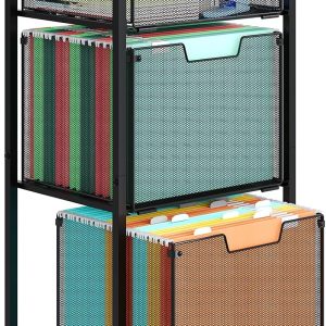 3 Drawer Mobile File Cabinet for Home Office, Rolling Filing Cabinet on Lockable Wheels, Hanging File Folders Organizer, Utility Cart Storage and Organizer, Printer Stand, Black
