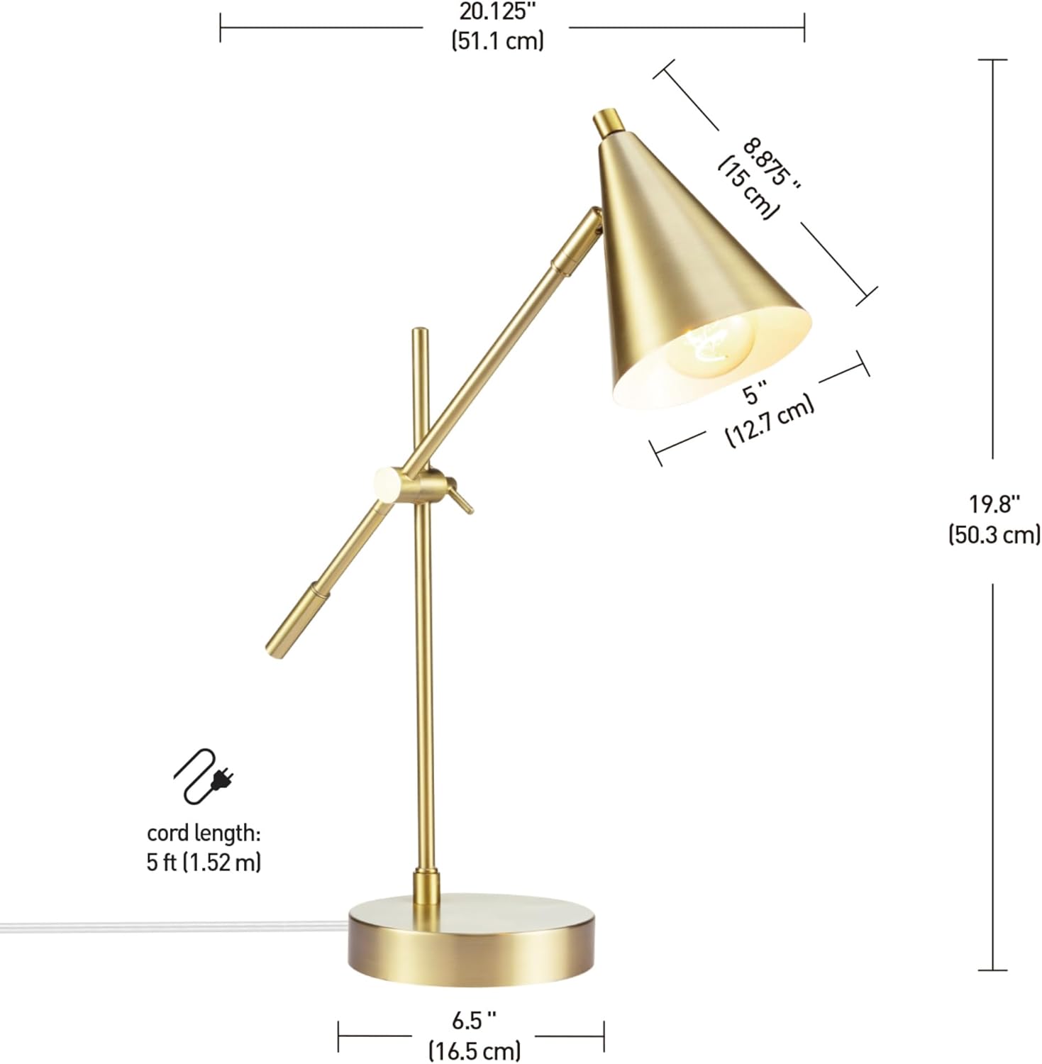 GLOBE Electric x Novogratz 52887 18" Desk Lamp, Matte Brass Finish, Adjustable Height, Balance Arm, Rotary Switch on Shade, Modern Lighting for Bedroom or Office, E26 Base 50W Bulb - Image 6