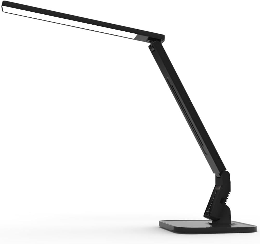 MAGIC LEAVES Desk Lamp, LED Dimmable Reading Light with Adjustable Lighting 5 Brightness Levels, 4 Light Colors and USB Charging Port Table Lamp (Piano Black)