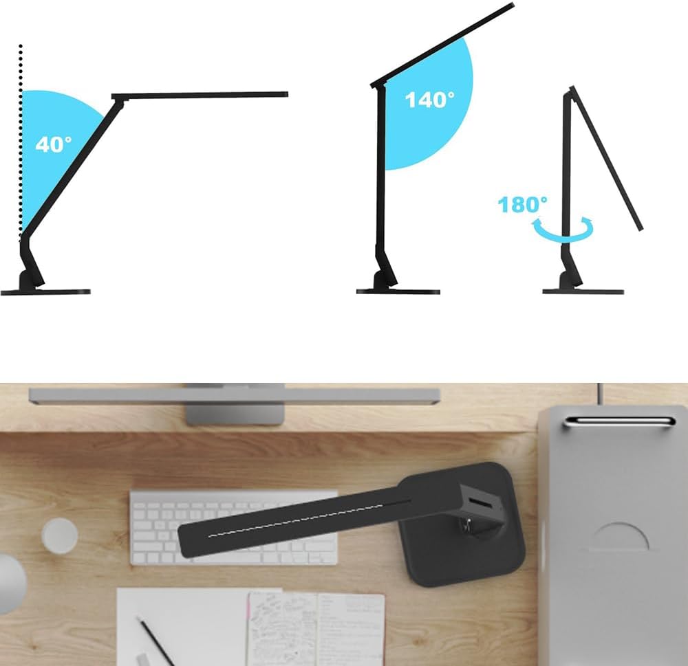 MAGIC LEAVES Desk Lamp, LED Dimmable Reading Light with Adjustable Lighting 5 Brightness Levels, 4 Light Colors and USB Charging Port Table Lamp (Piano Black) - Image 2