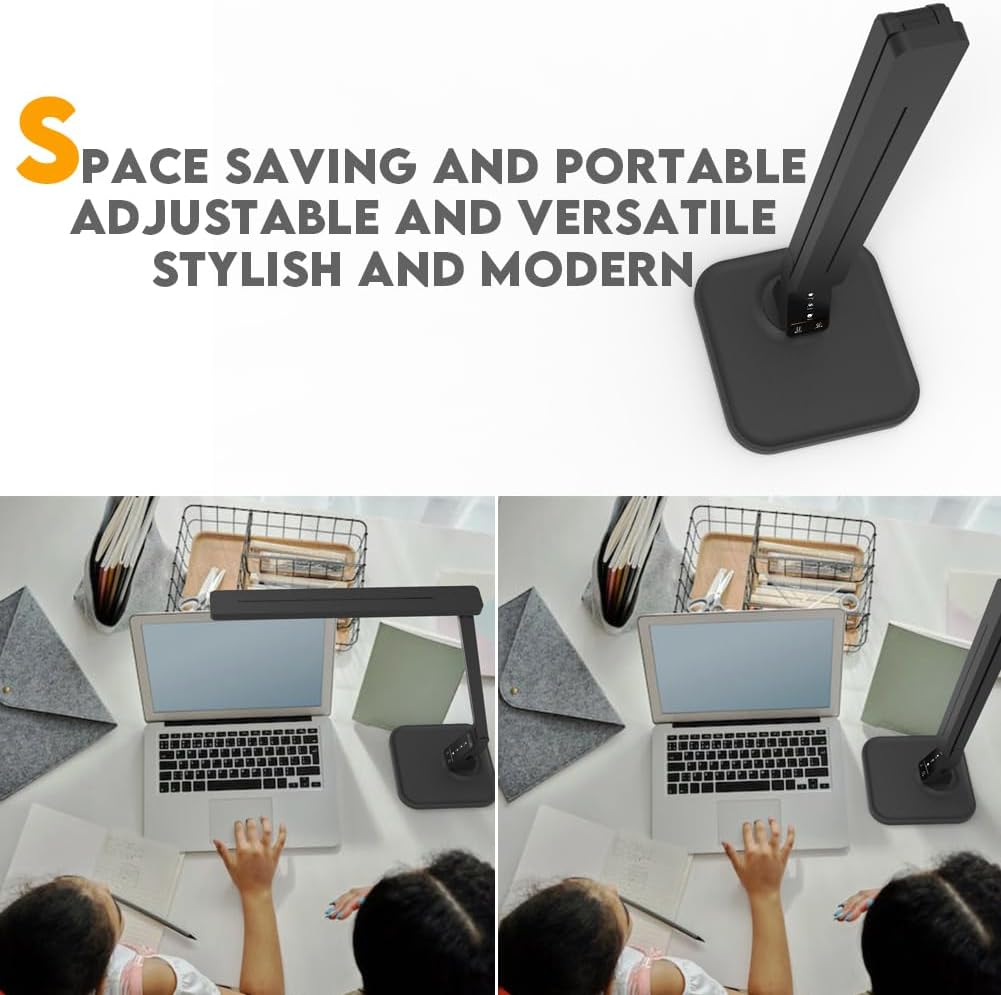 MAGIC LEAVES Desk Lamp, LED Dimmable Reading Light with Adjustable Lighting 5 Brightness Levels, 4 Light Colors and USB Charging Port Table Lamp (Piano Black) - Image 5