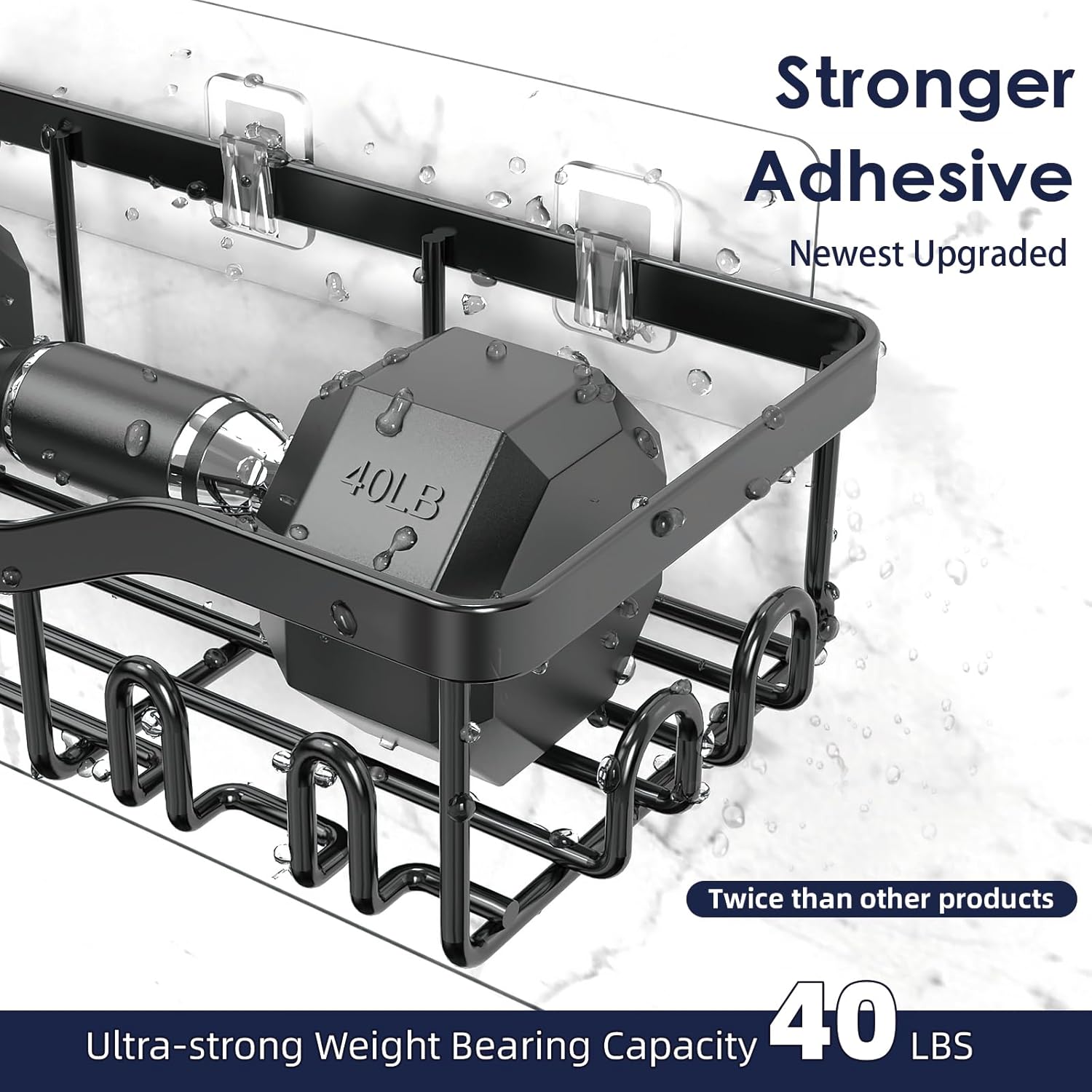 Shower Caddy Adhesive Shower Organizer 7-Pack, Rustproof Stainless Steel Bathroom Shelves, Large Capacity No-Drill Rack Storage Accessories with Soap Dish Toothbrush Holder &24 Hooks Home Decor - Image 2