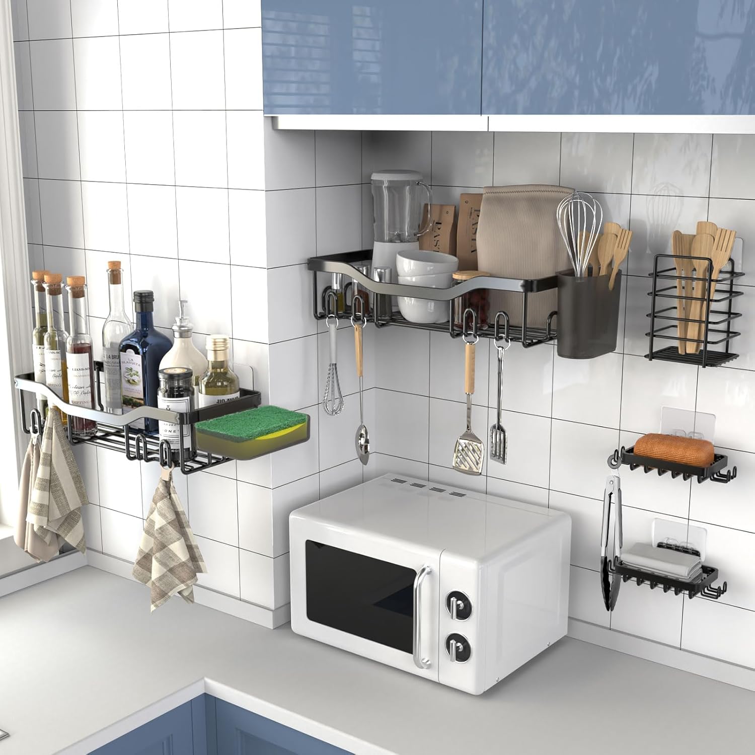 Shower Caddy Adhesive Shower Organizer 7-Pack, Rustproof Stainless Steel Bathroom Shelves, Large Capacity No-Drill Rack Storage Accessories with Soap Dish Toothbrush Holder &24 Hooks Home Decor - Image 6