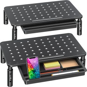 Zimilar 2 Pack Monitor Stand Riser with Drawer - 3 Height Adjustable Metal Monitor Stand with Unique Star Mesh for Computer Laptop Notebook Printer