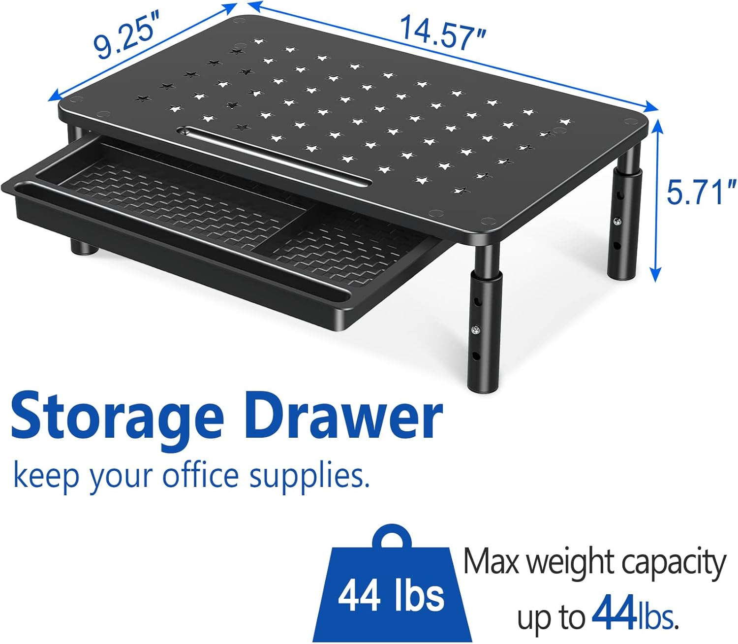 Zimilar 2 Pack Monitor Stand Riser with Drawer - 3 Height Adjustable Metal Monitor Stand with Unique Star Mesh for Computer Laptop Notebook Printer - Image 4