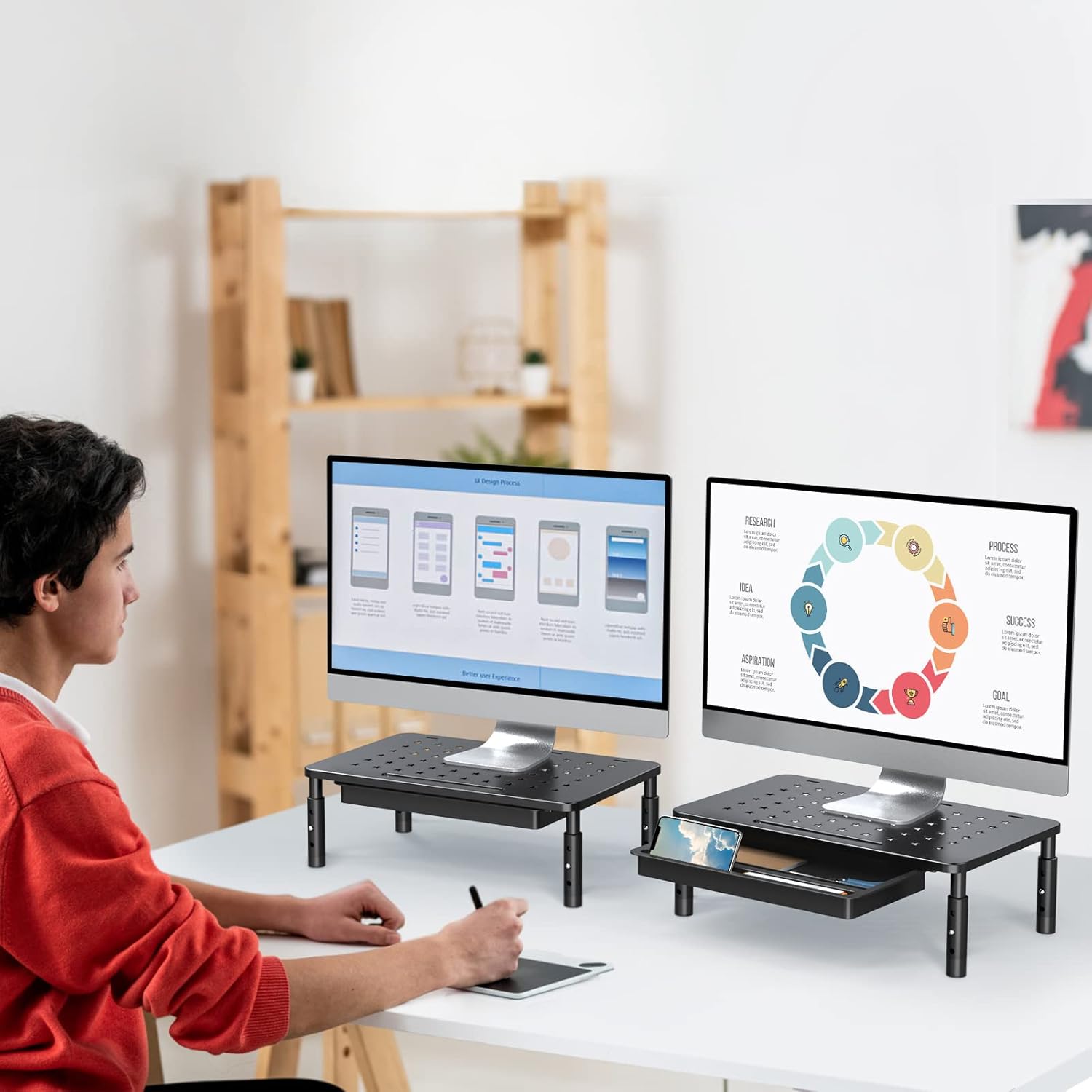 Zimilar 2 Pack Monitor Stand Riser with Drawer - 3 Height Adjustable Metal Monitor Stand with Unique Star Mesh for Computer Laptop Notebook Printer - Image 8